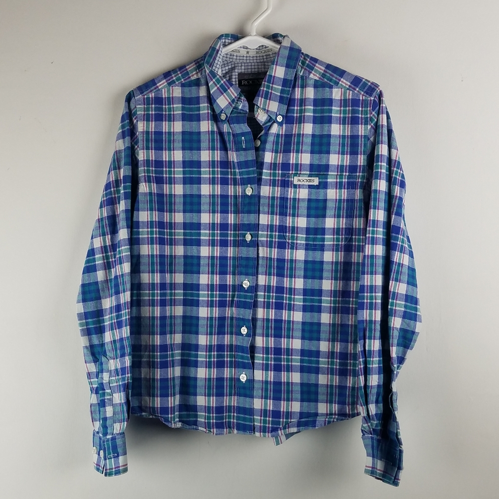 Womens Rockies Shirt Sz S Western Cowgirl Blue
